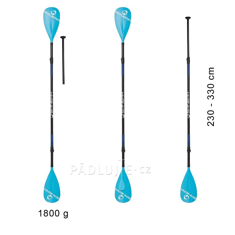 Pádlo SPINERA SupKayak Deluxe Combo 4-dílné extra dlouhé sklolaminátové nastavitelné pádlo pro paddleboard a kajak