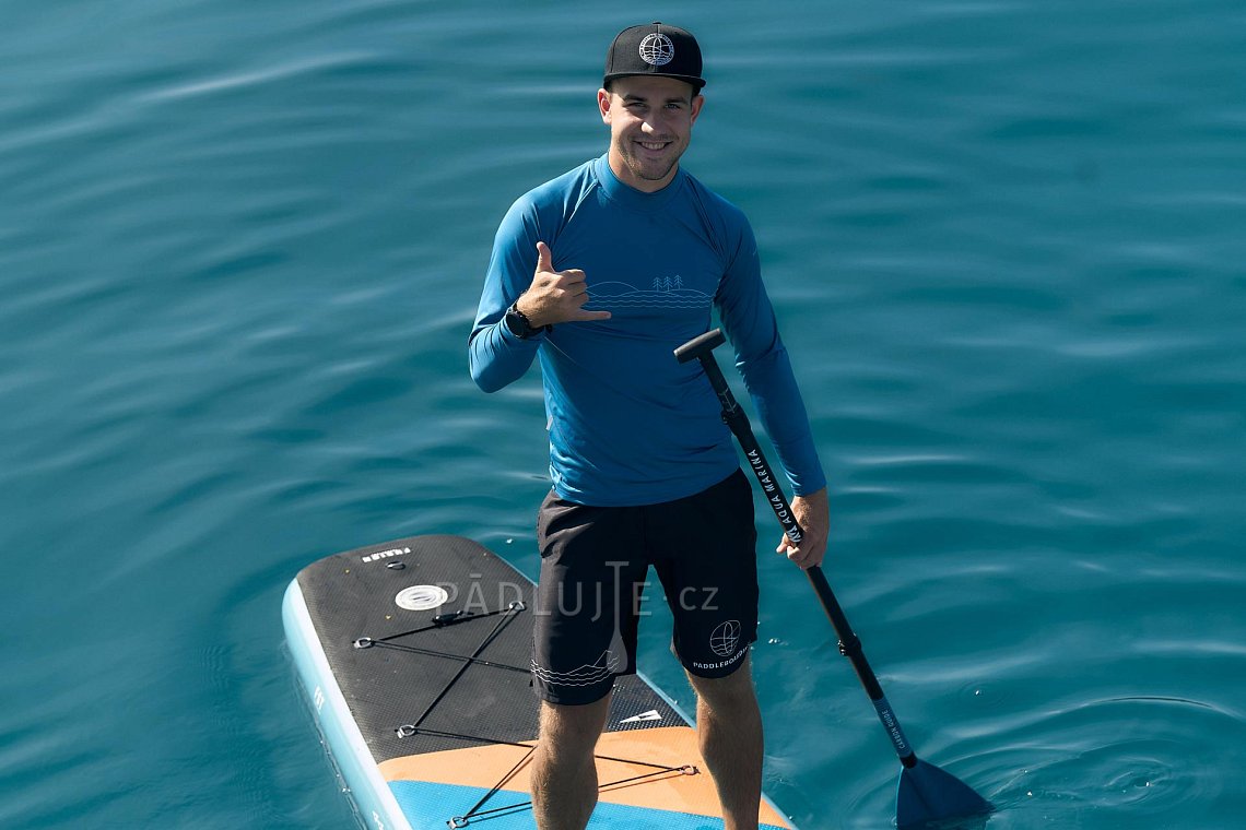 Tričko pánské PADDLEBOARDING PETROL tmavě modrá lycra dlouhý rukáv