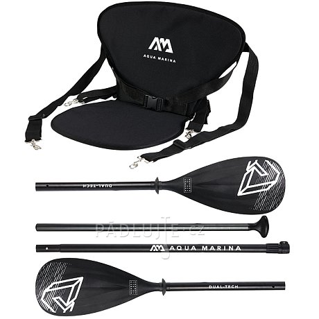 Sada pro pádlování v sedě - kajakové pádlo Aqua Marina Dual Tech černé + sedačka Aqua Marina