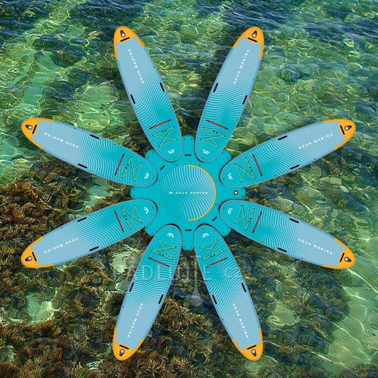 Komplet pro cvičení jógy - nafukovací molo AQUAMARINA Yoga dock + 8x Paddleboard AQUA MARINA DHYANA 11'0 model 2023