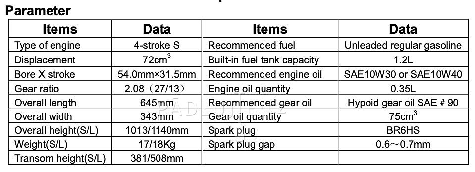 Lodní spalovací motor PARSUN F2.6 BMS 4-taktní přívěsný