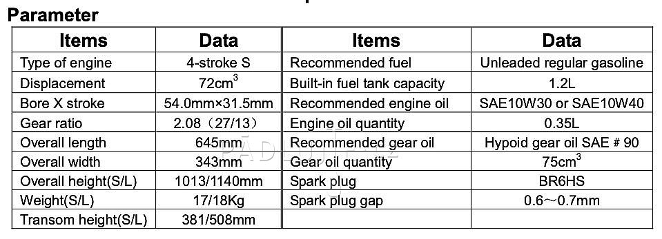Lodní spalovací motor PARSUN F2.6 BMS 4-taktní přívěsný