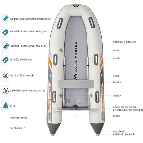 Člun AQUA MARINA U-DeLuxe 3,5m AD BT-UD350 - nafukovací člun s vysokotlakou podlahou