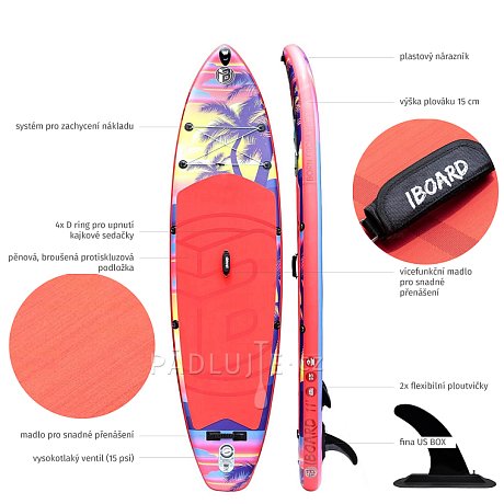 Paddleboard iBOARD 11' RED PALM - nafukovací