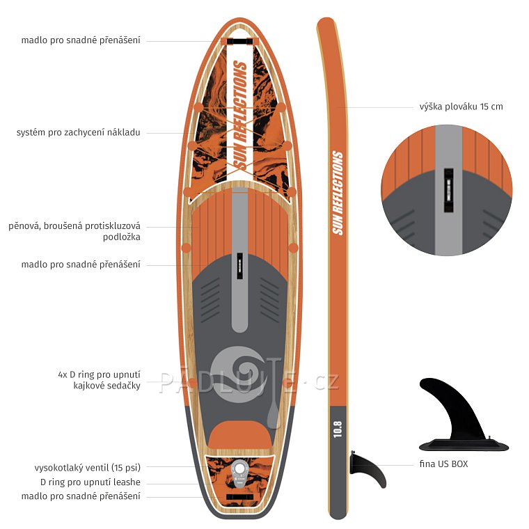Paddleboard SUN REFLECTIONS M 10'8'' MINICOMBO Orange - nafukovací