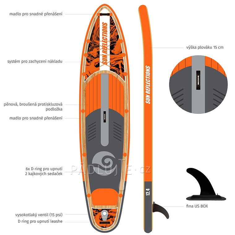 Paddleboard SUN REFLECTIONS MULTI 12'4'' MINICOMBO Orange - nafukovací